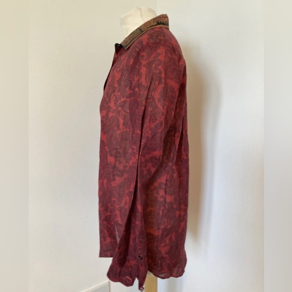 The Kooples Blouse red cotton & silk long sleeve sheer size Small oriental - Picture 4 of 7